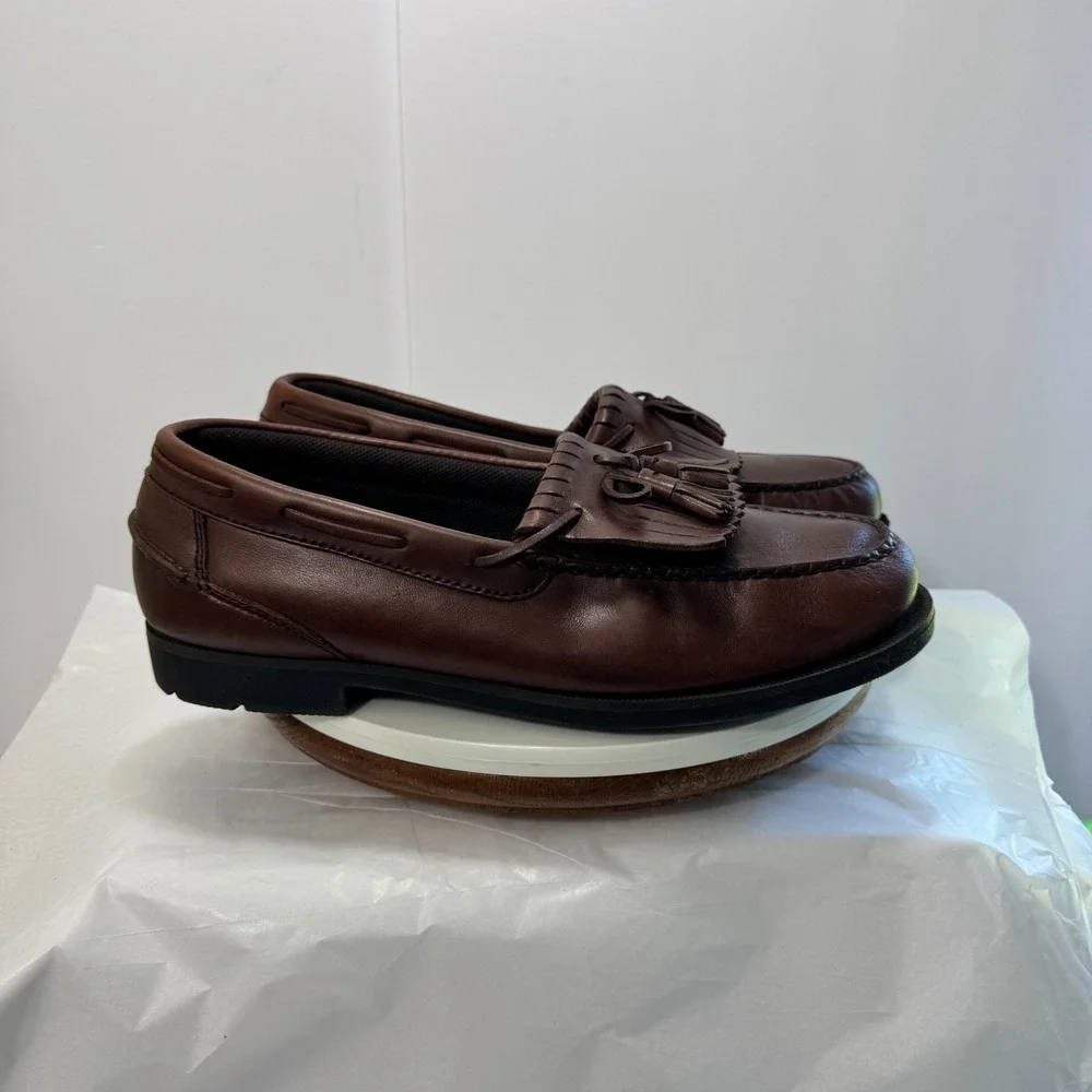 Hunters Bay Vtg. Ecletic Ivy League Leather Tassel Kiltie Loafers Men 13 Brown